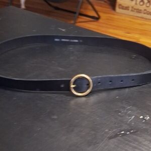 Circle Black Leather Belt Size Xl. Elegant Black Belt with Gold Buckle. 47 Inch